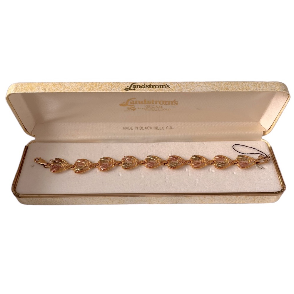 Vintage Landstrom’s Tri Color 10 Karat Black Hills Gold Heart Leaf Bracelet - Picture 3 of 15